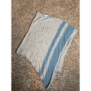 Celeste Wool Cashmere Blend Poncho Wrap Tan Blue Striped Asymmetrical One Size